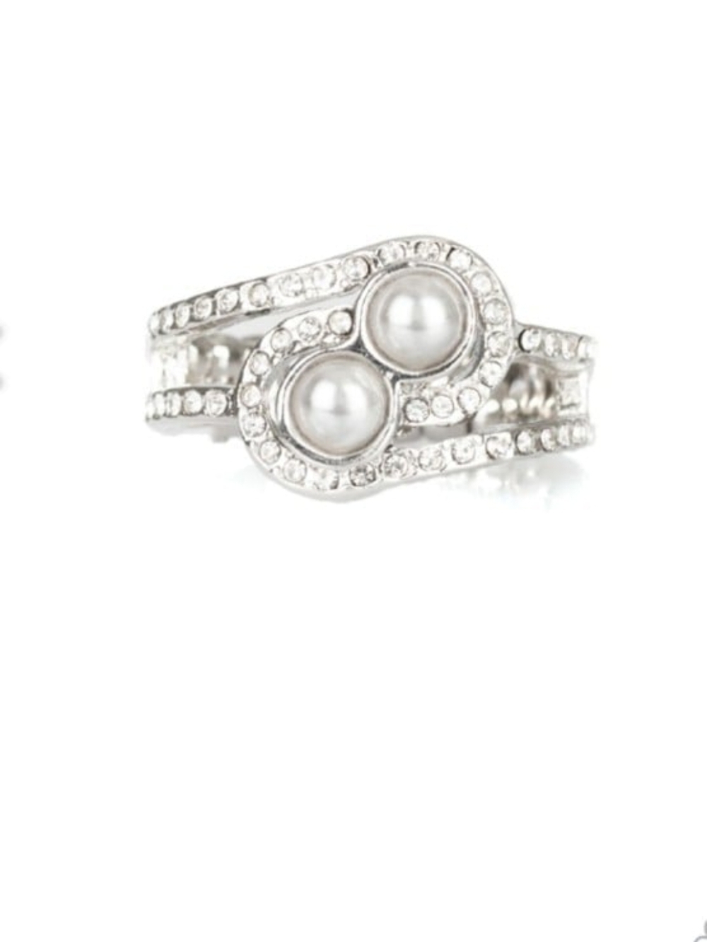 Collect Up Front Silver  Rhinestone paparazzi Silver Pearl & Crystal Wrap Ring